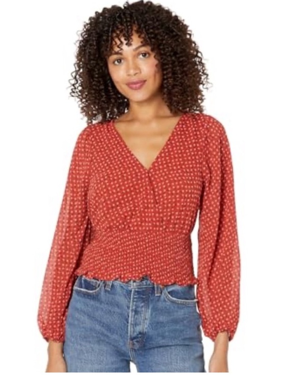 Madewell Tops - Madewell Floral Wrap Smocked Rust Red Blouse